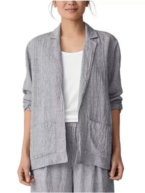 Eileen Fisher Notch collar Open-Front Linen-Blend Blazer